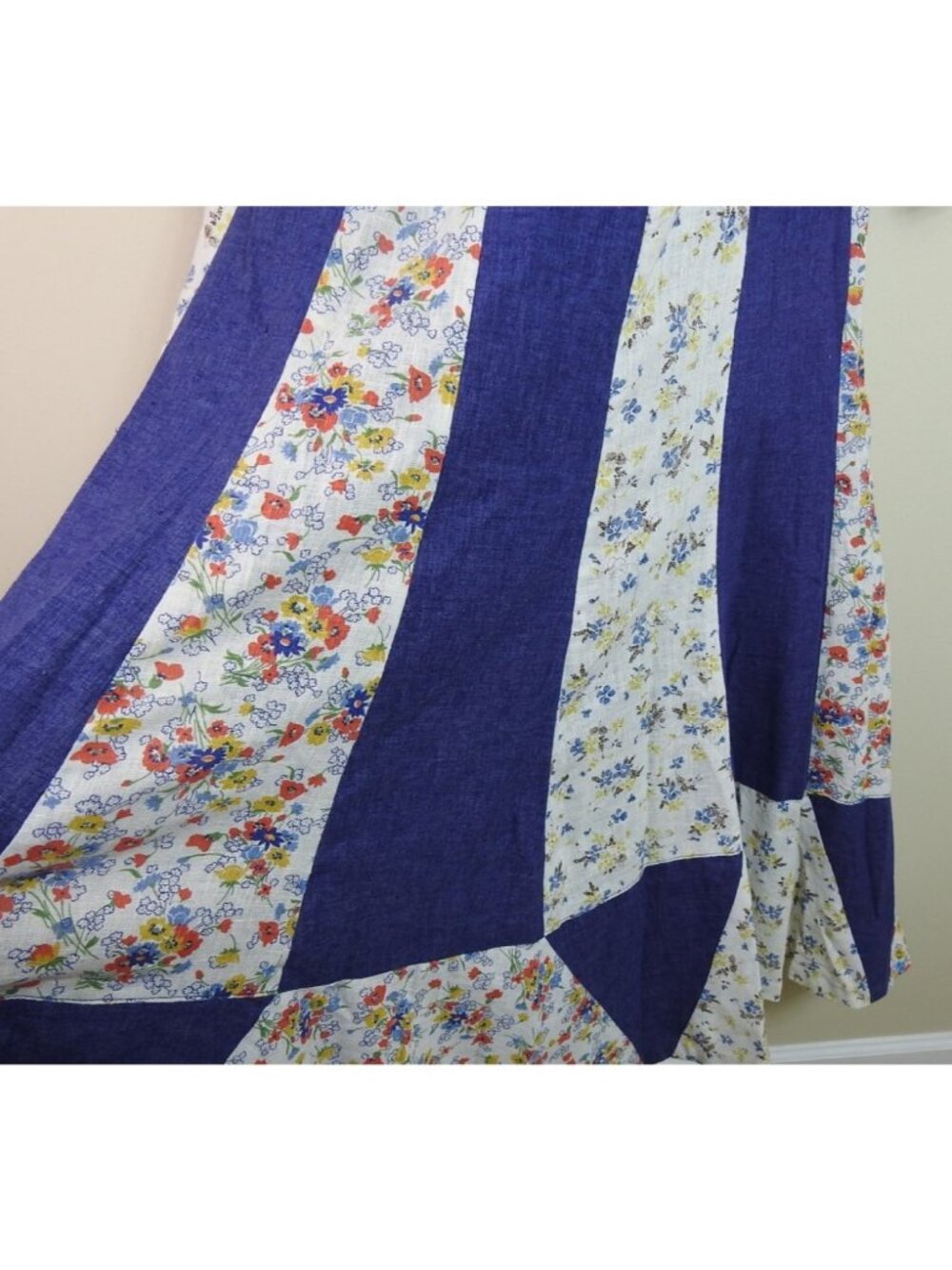 Vintage Women's ArtBro Size 9 Patchwork Dress Skirt Set Floral Denim 70s LS - Picture 4 of 16